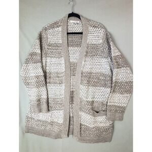 Hasting & Smith Women's 3X Knit Cardigan Tan White Long Sleeve Open Front Sweate